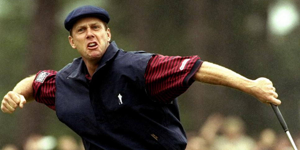 20 Jun 1999:  Payne Stewart of the United States celebrates victory after sinking his final putt during the last day of the 1999 US Open played on the number two course at Pinehurst in North Carolina, USA. \ Mandatory Credit: David Cannon /Allsport