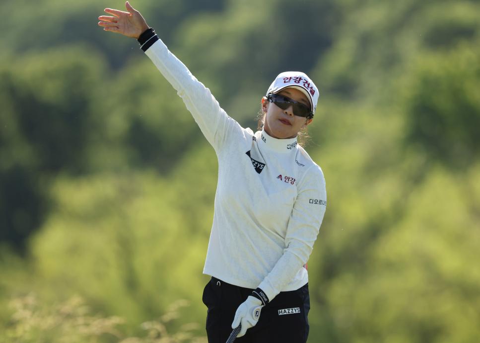 LANCASTER, PENNSYLVANIA - MAY 31: Jin Hee Im of the Republic of Korea reacts after playing her shot from the second tee during the second round of the U.S. Women's Open Presented by Ally at Lancaster Country Club on May 31, 2024 in Lancaster, Pennsylvania. (Photo by Patrick Smith/Getty Images)