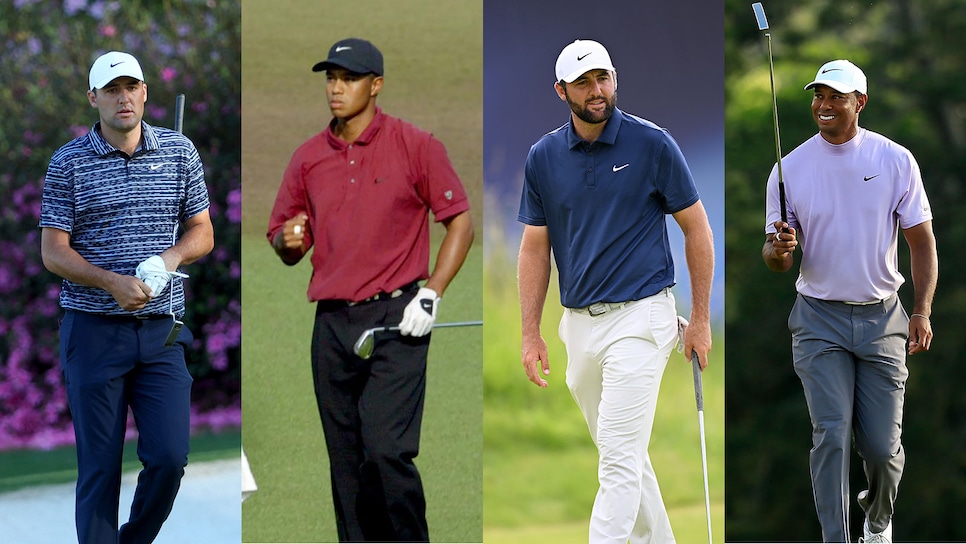 /content/dam/images/golfdigest/fullset/2025/7/tiger-woods-scottie-scheffler-stats-comparison-2025-open-collage.jpg
