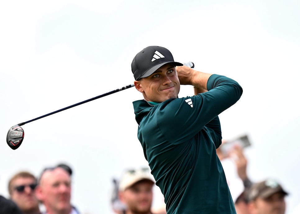 Antrim , United Kingdom - 18 July 2025; Ludvig Aberg of Sweden watches his tee shot on the 14th hole during day two of The 153rd Open Championship at Royal Portrush Golf Club in Portrush, Antrim. (Photo By David Fitzgerald/Sportsfile via Getty Images)