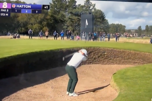 Watch Tyrrell Hatton go full axe murderer on a greenside bunker at Carnoustie