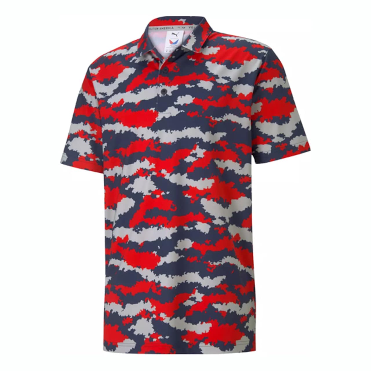 red white blue golf polo
