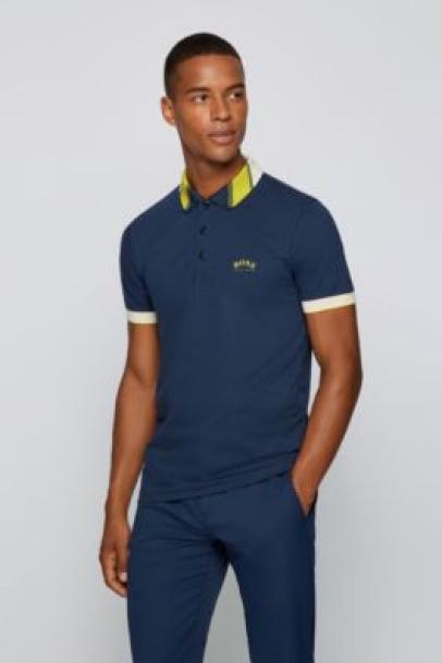 Boss Slim-fit polo shirt in stretch piqué with logos