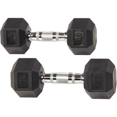 Sporzon! Rubber Encased Cast Iron Dumbbells Pair, 15 Pounds