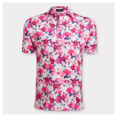 G/FORE MEN'S PHOTO FLORAL TECH JERSEY SLIM FIT POLO