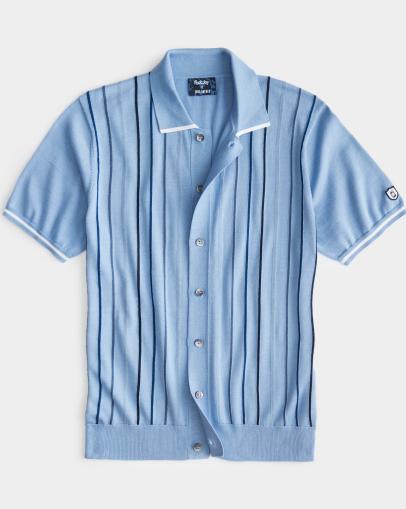 Todd Snyder x FootJoy Men's Full-Placket Sweater Polo in Blue