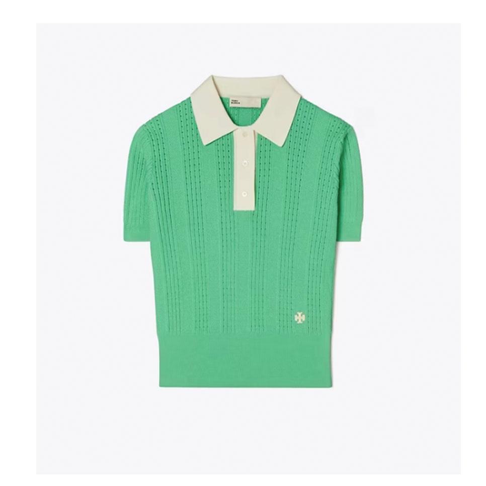Tory Sport Cotton Pointelle Polo Sweater