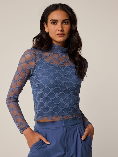 Women’s Wolf Links Lace Long Sleeve Mock Neck Top