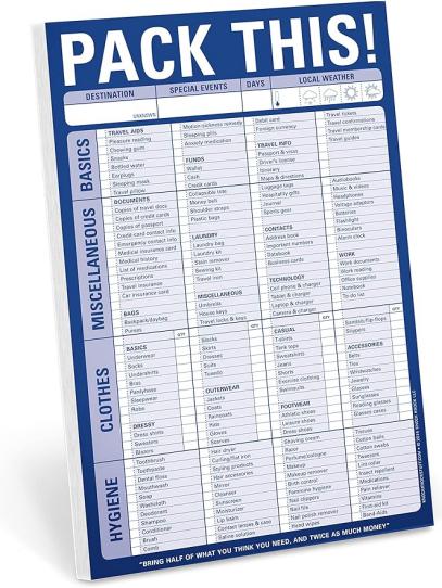 Knock Knock Pack This! Pad Packing List Notepad