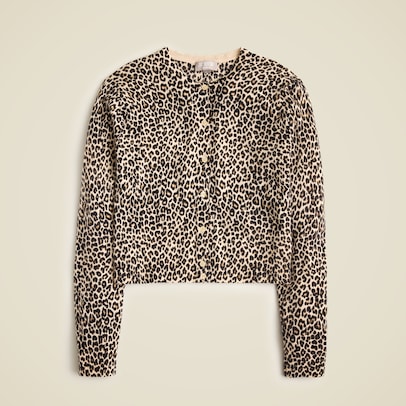 J.Crew women's Featherweight cashmere shrunken cardigan sweater in leopard print